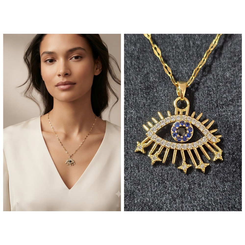 Dainty Evil Eye Gold Necklace Celestial Star Pendant Minimalist Quiet Luxury